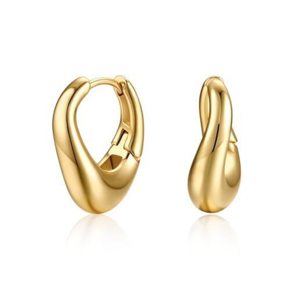 1177 18K Gold Plated Twisted Teardrop Huggie Hoop Earrings , Hypoallergenic